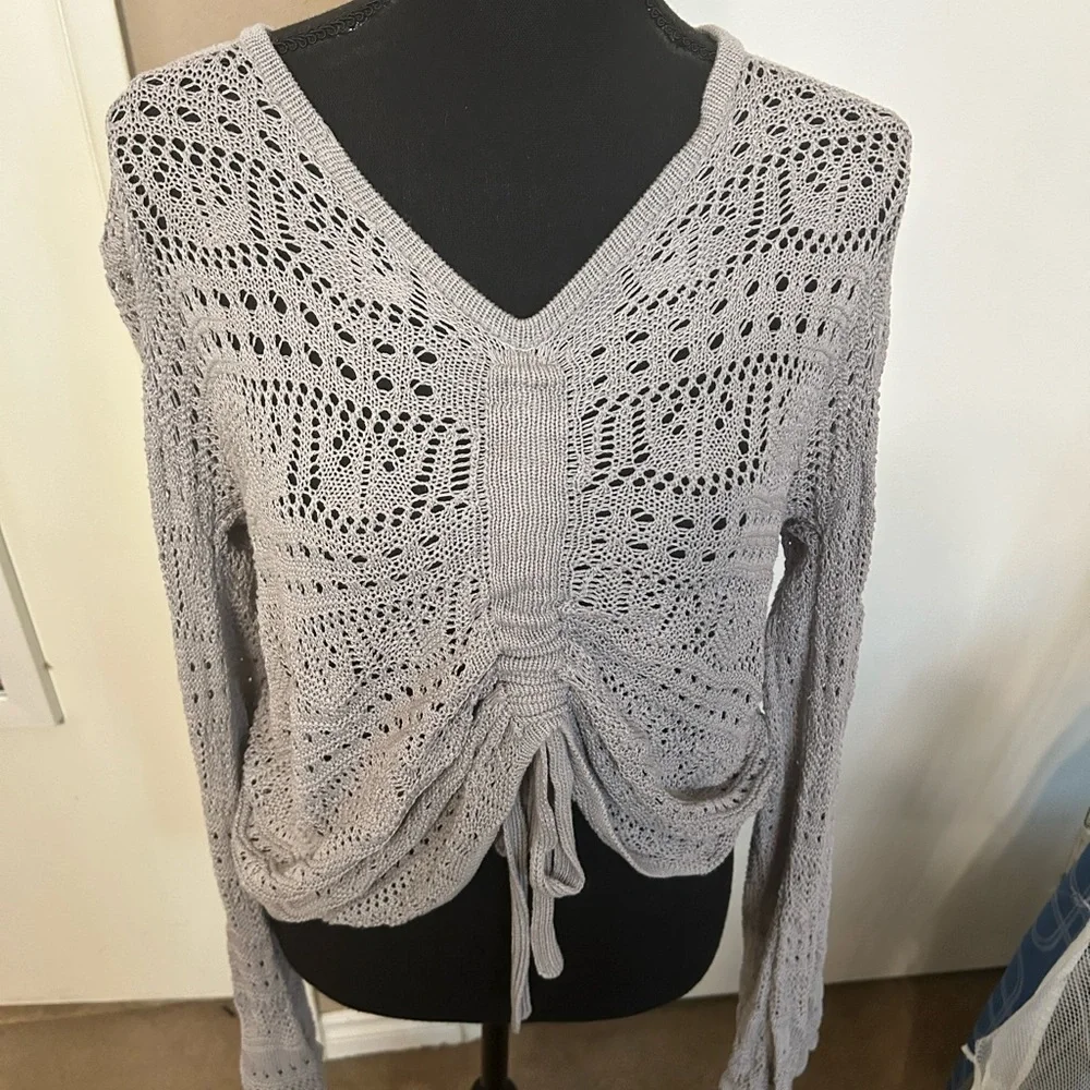 Grey Tie Up Sweater S - Picture 1 of 2